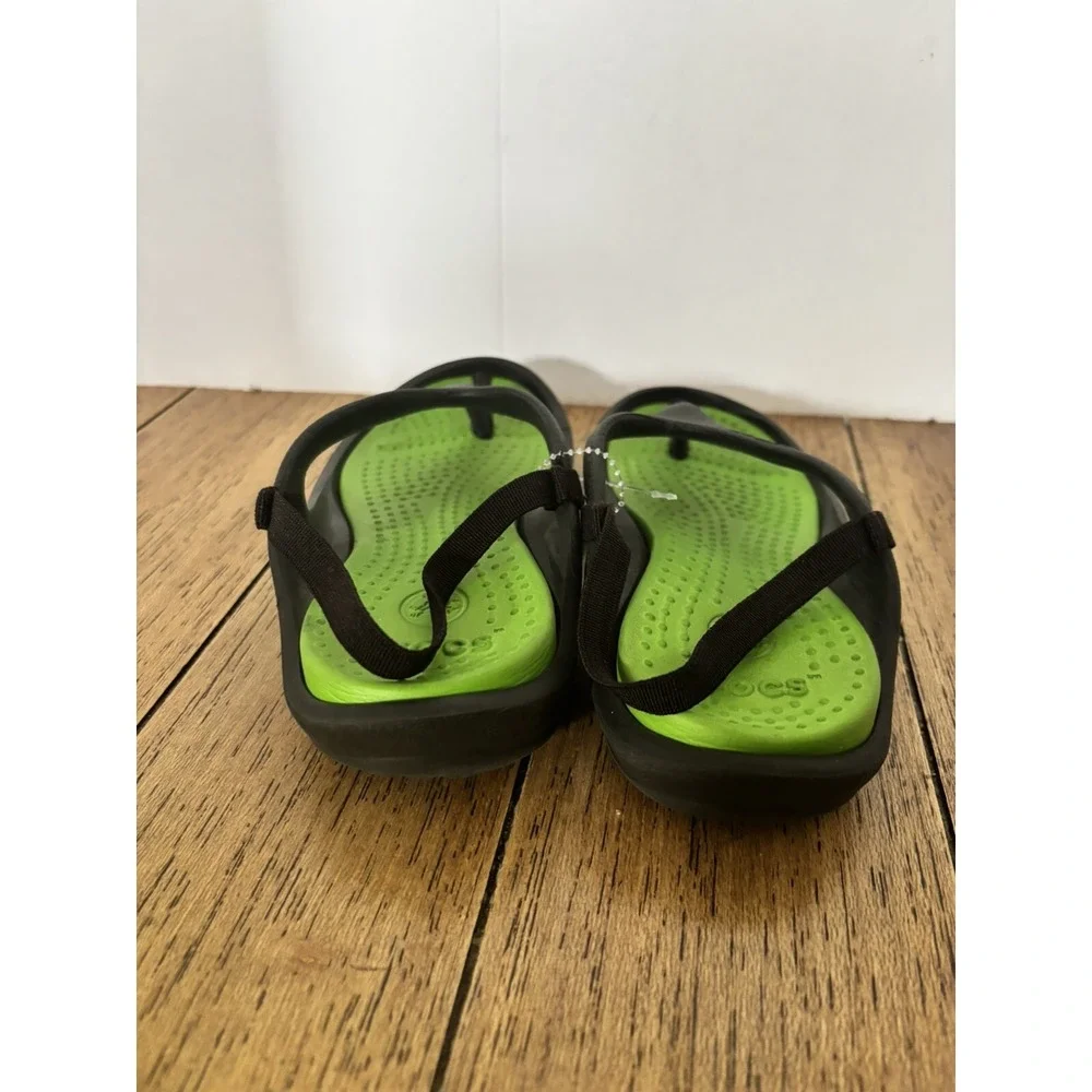 CROCS Toddler Kids ATHENS Flip Flop Thong Sandals Black/ Green Strap C‎ 10 11